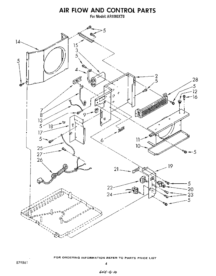 AIR FLOW AND CONTROL Diagram and Parts List for AR1000XT0  Whirlpool Air Conditioner