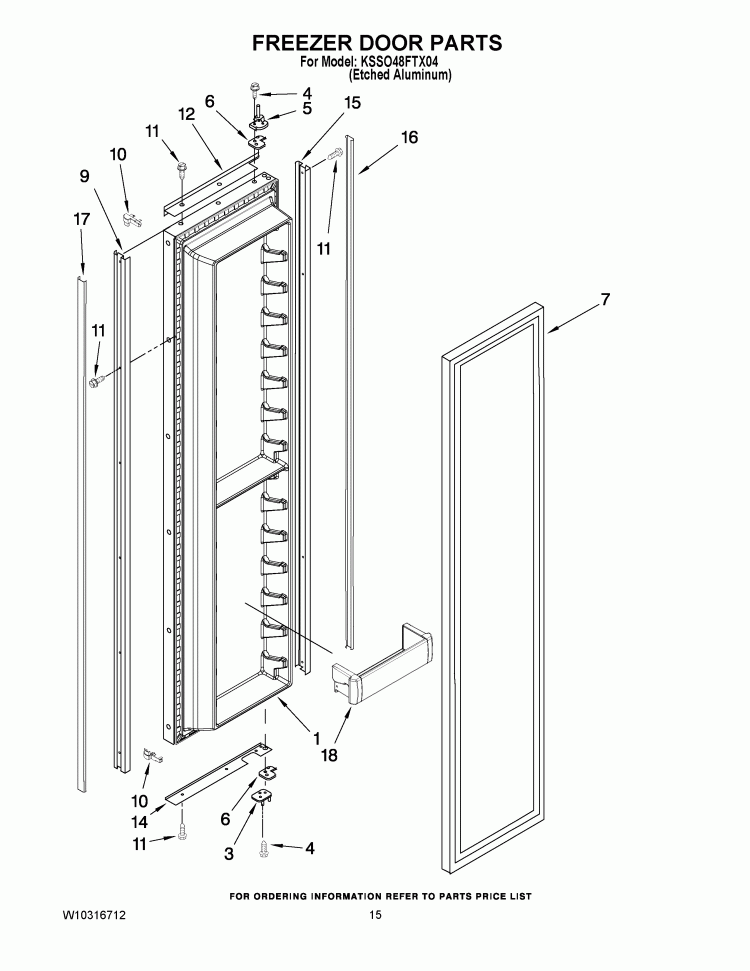 FREEZER DOOR PARTS Diagram and Parts List for KSSO48FTX04  KitchenAid Refrigerator