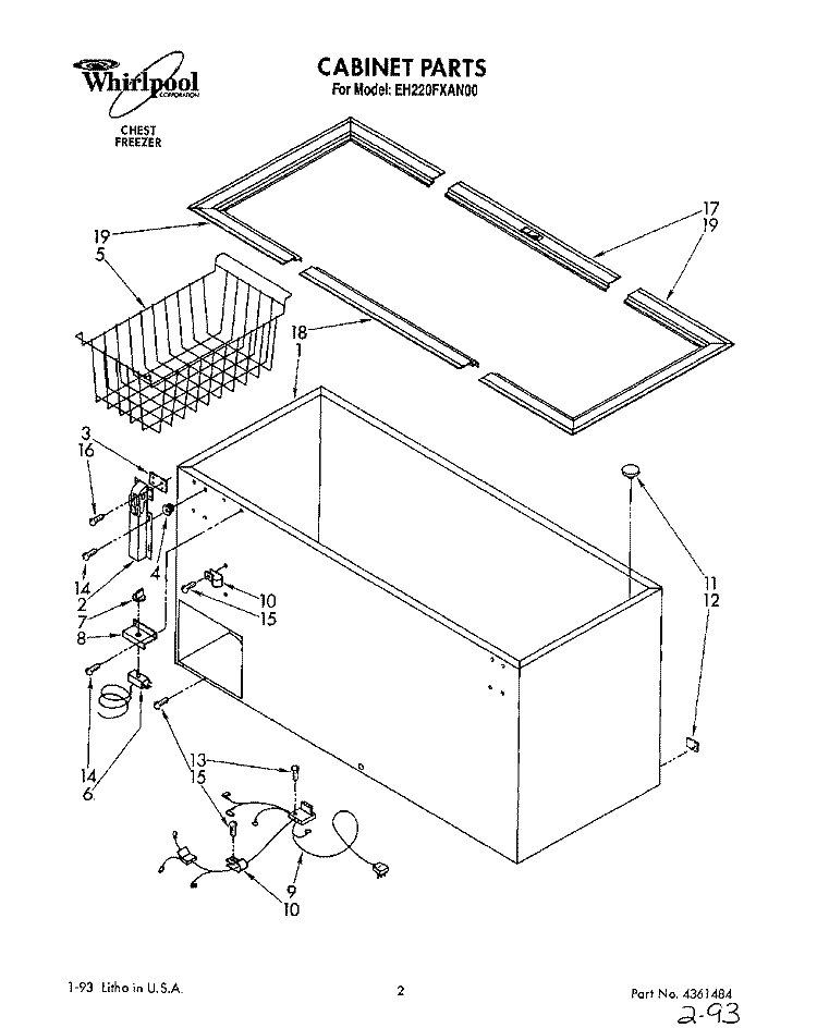 SECTION Diagram and Parts List for EH220FXAN00  Whirlpool Freezer