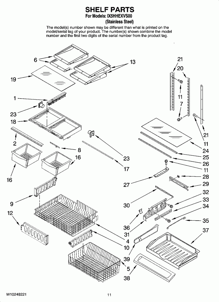 SHELF PARTS, OPTIONAL PARTS Diagram and Parts List for IX5HHEXVS00  Whirlpool Refrigerator
