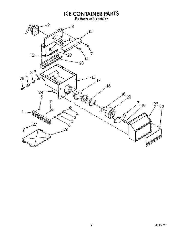 ICE CONTAINER Diagram and Parts List for 4KSRF36DTX2  KitchenAid Refrigerator