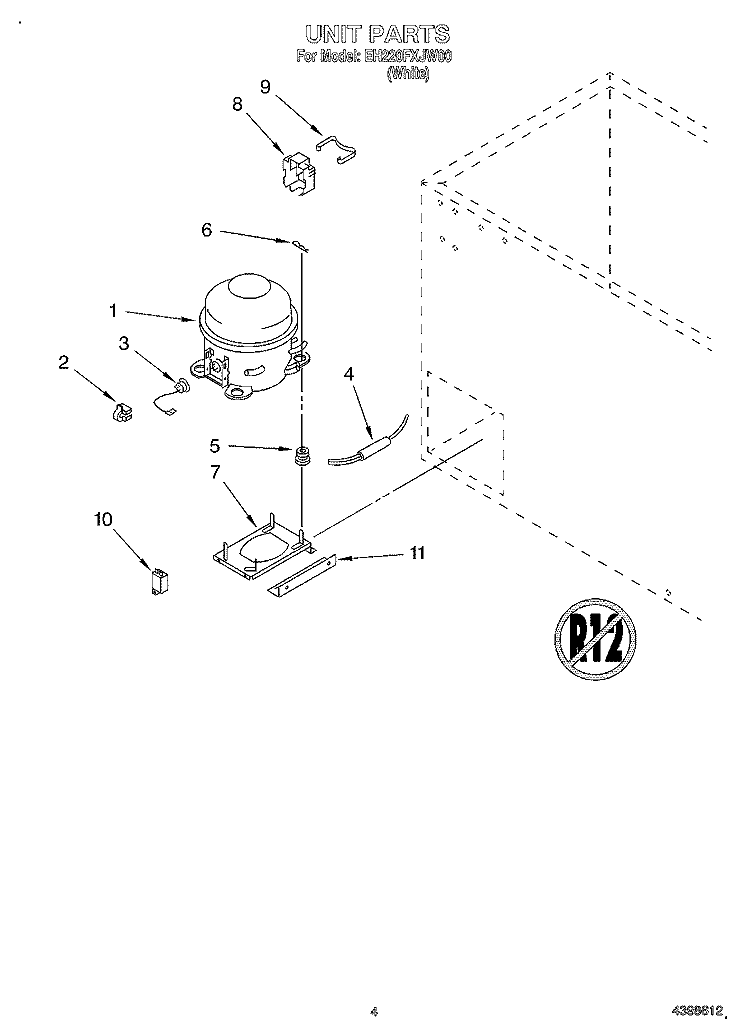 SECTION Diagram and Parts List for EH220FXJW00  Whirlpool Freezer
