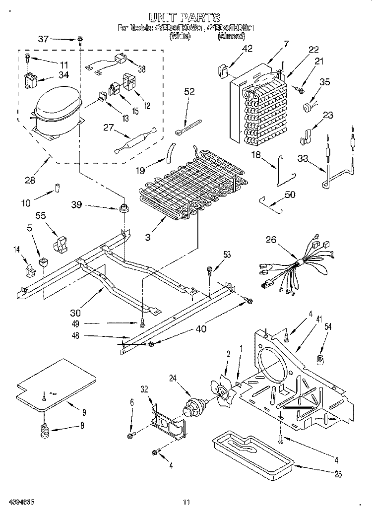 UNIT Diagram and Parts List for 4YED20TKDN01  Whirlpool Refrigerator