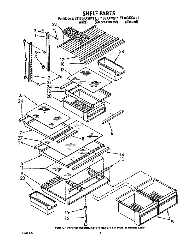 SHELF Diagram and Parts List for ET18GKXWG11  Whirlpool Refrigerator