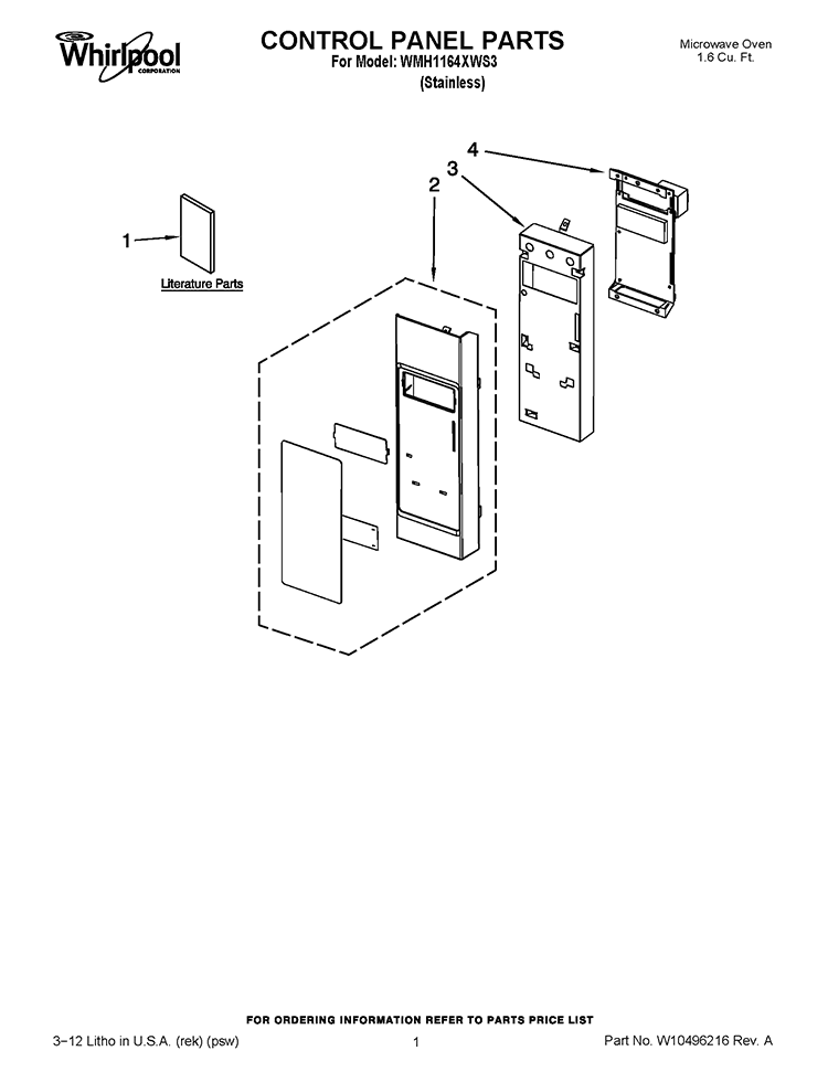 CONTROL PANEL PARTS Diagram and Parts List for WMH1164XWS3  Whirlpool Microwave