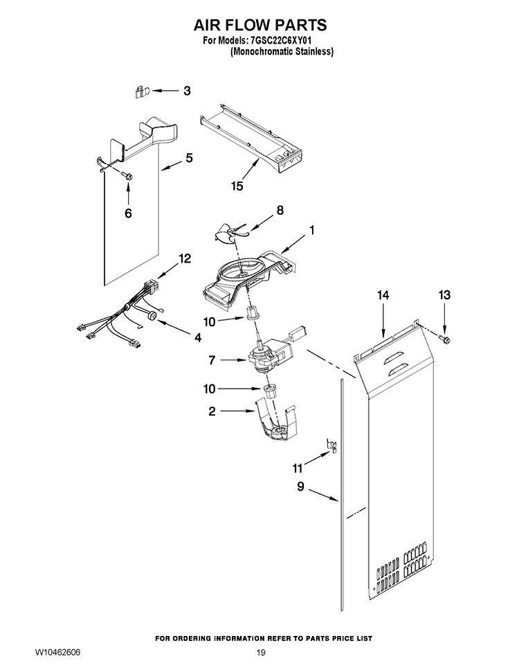 AIR FLOW PARTS Diagram and Parts List for 7GSC22C6XY01  Whirlpool Refrigerator