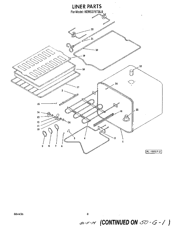LINER Diagram and Parts List for KEMS376TWH0  KitchenAid Microwave Oven Combo