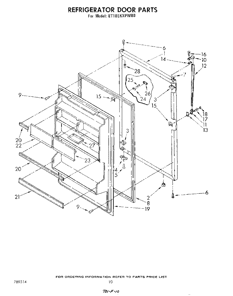 REFRIGERATOR DOOR , NOT ILLUSTRATED Diagram and Parts List for ET18EKXPWR0  Whirlpool Refrigerator
