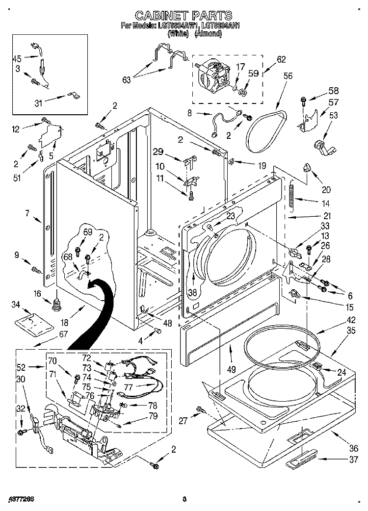 CABINET Diagram and Parts List for LGT6634AN1  Whirlpool Dryer