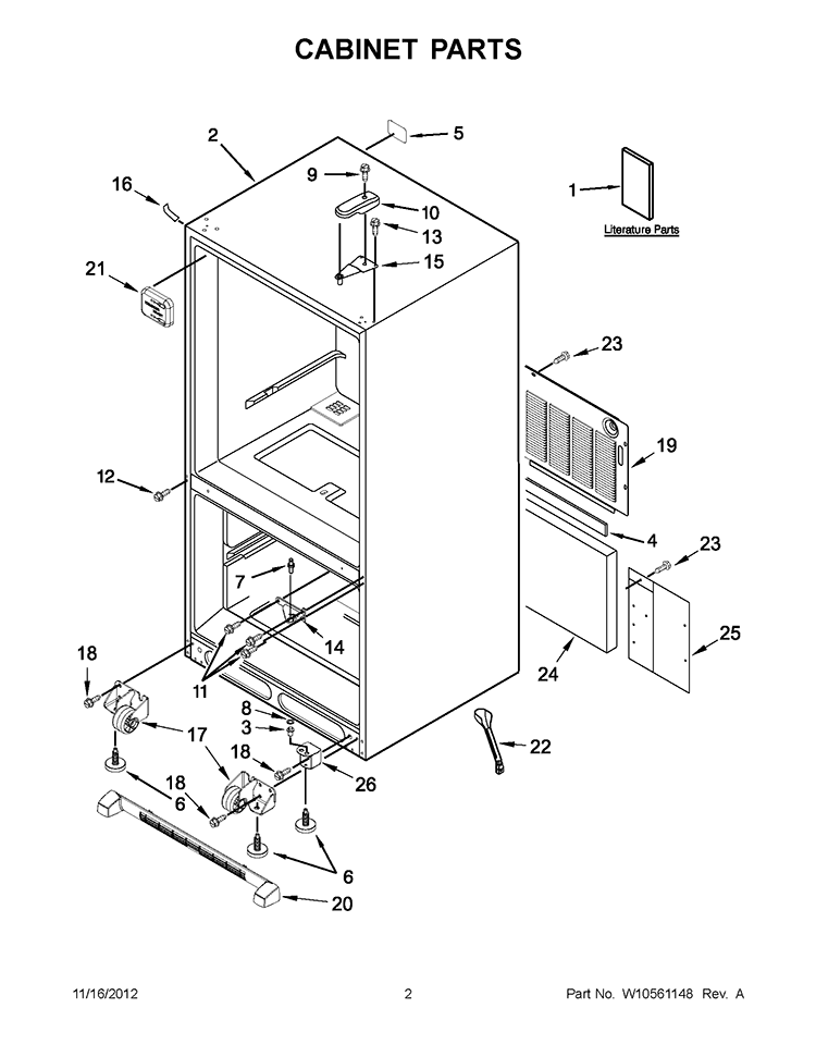 CABINET PARTS Diagram and Parts List for EB9FVBLWS06  Whirlpool Refrigerator