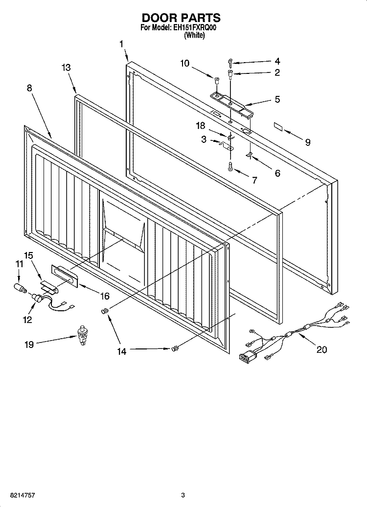DOOR PARTS Diagram and Parts List for EH151FXRQ00  Whirlpool Freezer