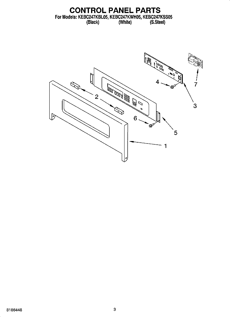 CONTROL PANEL PARTS Diagram and Parts List for KEBC247KBL05  KitchenAid Wall Oven