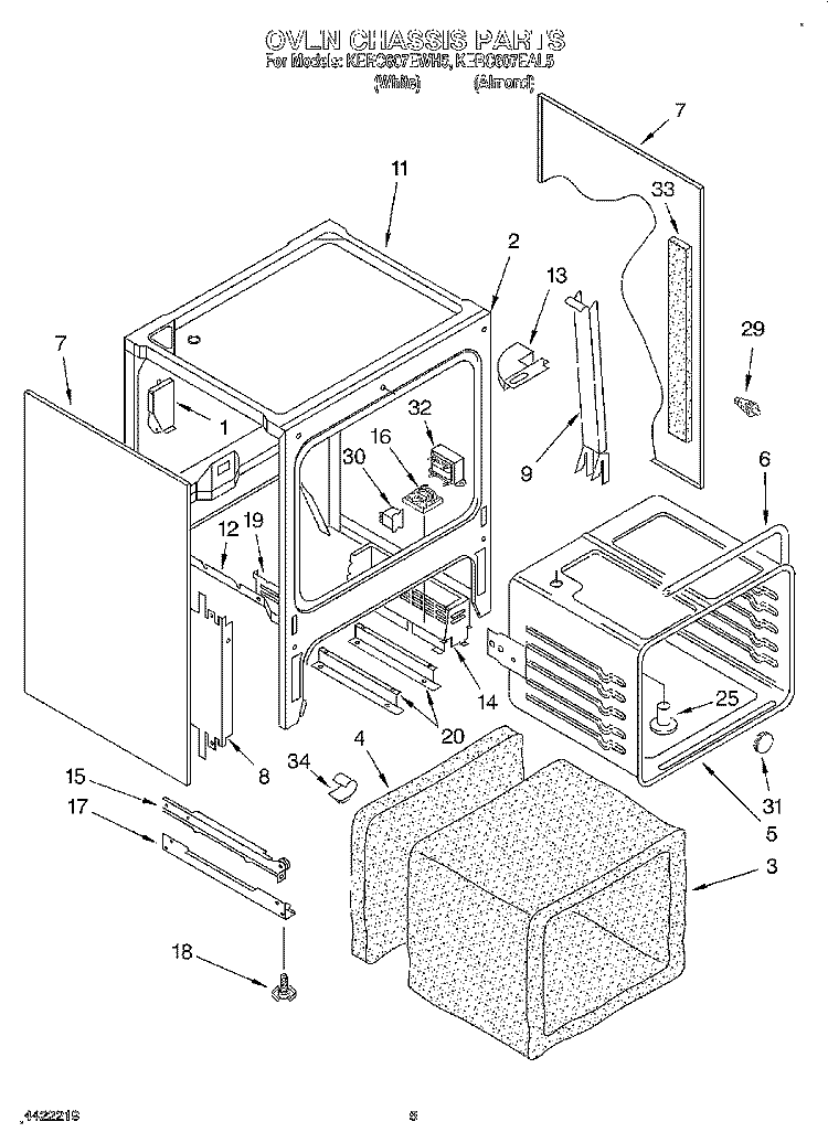 OVEN CHASSIS Diagram and Parts List for KERC607EAL5  KitchenAid Range