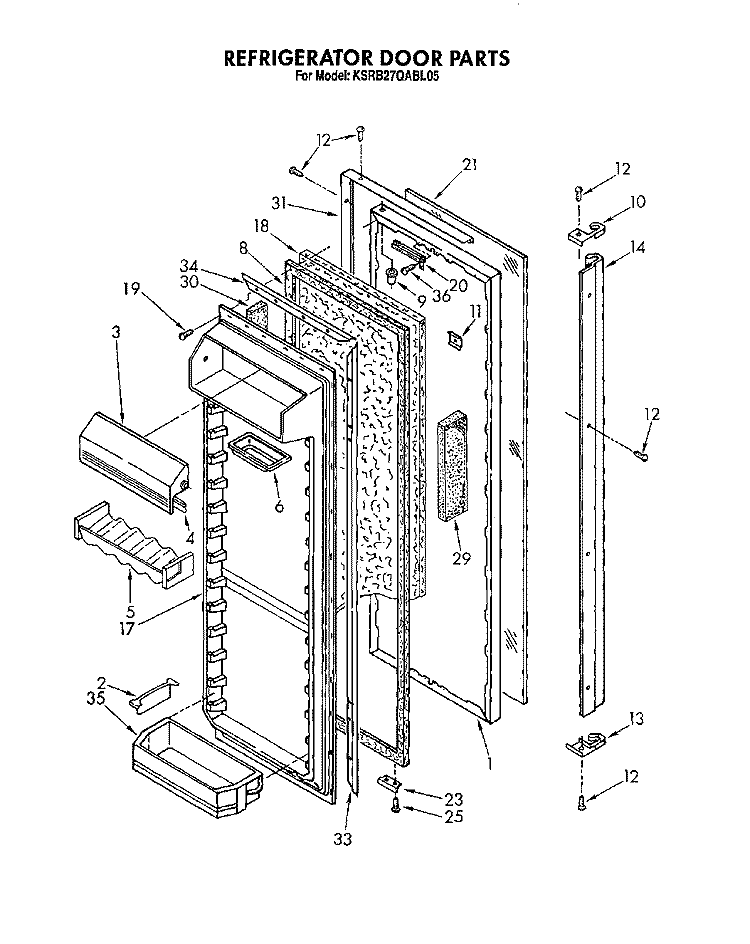 REFRIGERATOR DOOR Diagram and Parts List for KSRB27QABL05  KitchenAid Refrigerator