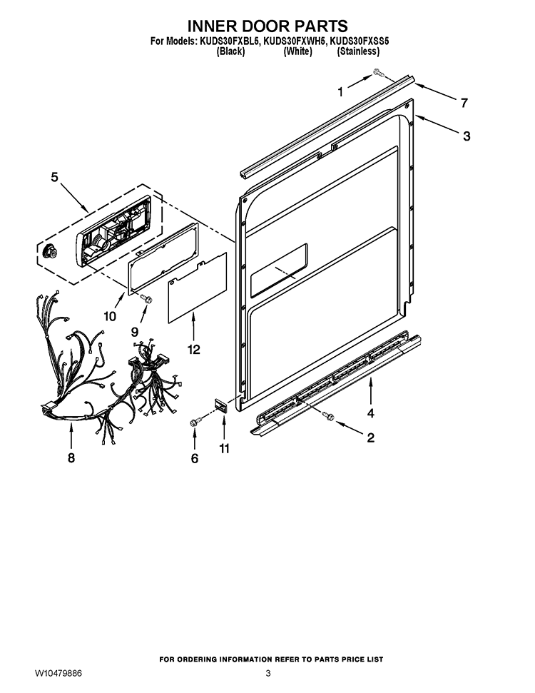INNER DOOR PARTS Diagram and Parts List for KUDS30FXSS5  KitchenAid Dishwasher