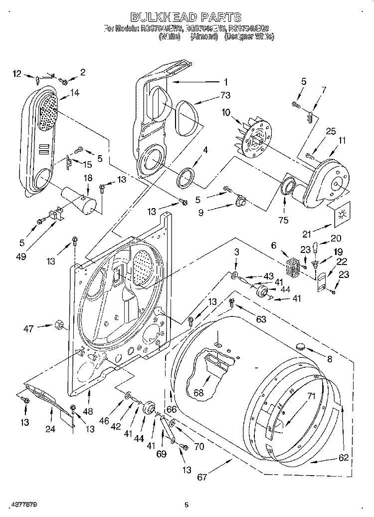 BULKHEAD Diagram and Parts List for RGS7648EN3  Roper Dryer