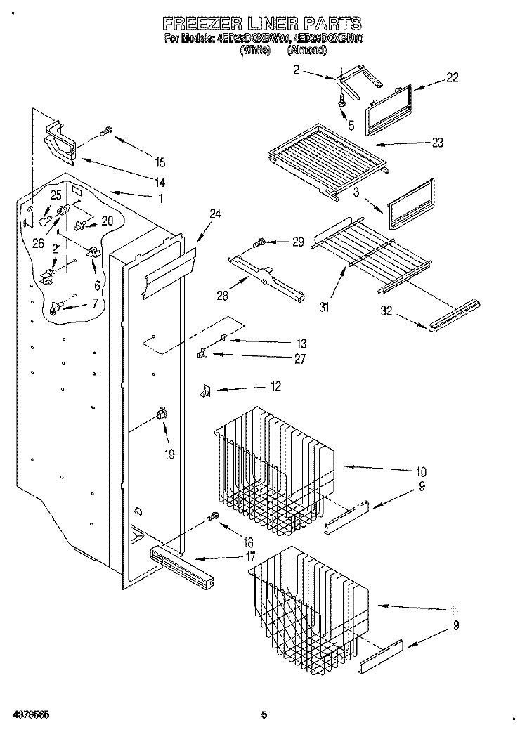FREEZER LINER Diagram and Parts List for 4ED25DQXBW00  Whirlpool Refrigerator
