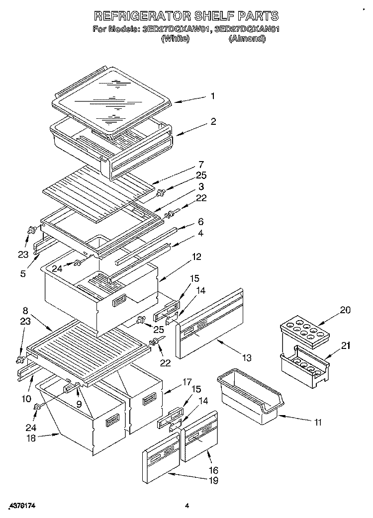 REFRIGERATOR SHELF Diagram and Parts List for 3ED27DQXAW01  Whirlpool Refrigerator