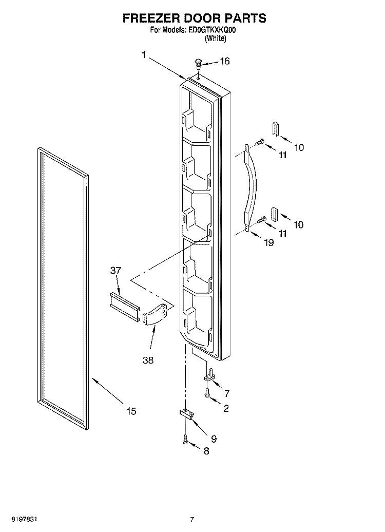 FREEZER DOOR Diagram and Parts List for ED0GTKXKQ00  Whirlpool Refrigerator
