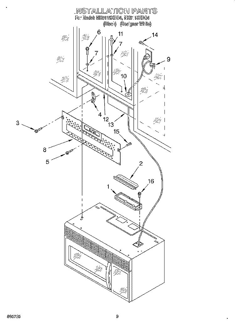 INSTALLATION Diagram and Parts List for MH9115XBQ4  Whirlpool Microwave