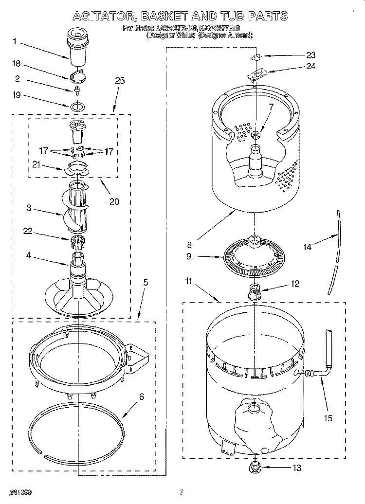 AGITATOR, BASKET AND TUB Diagram and Parts List for KAWS977EQ0  KitchenAid Washer