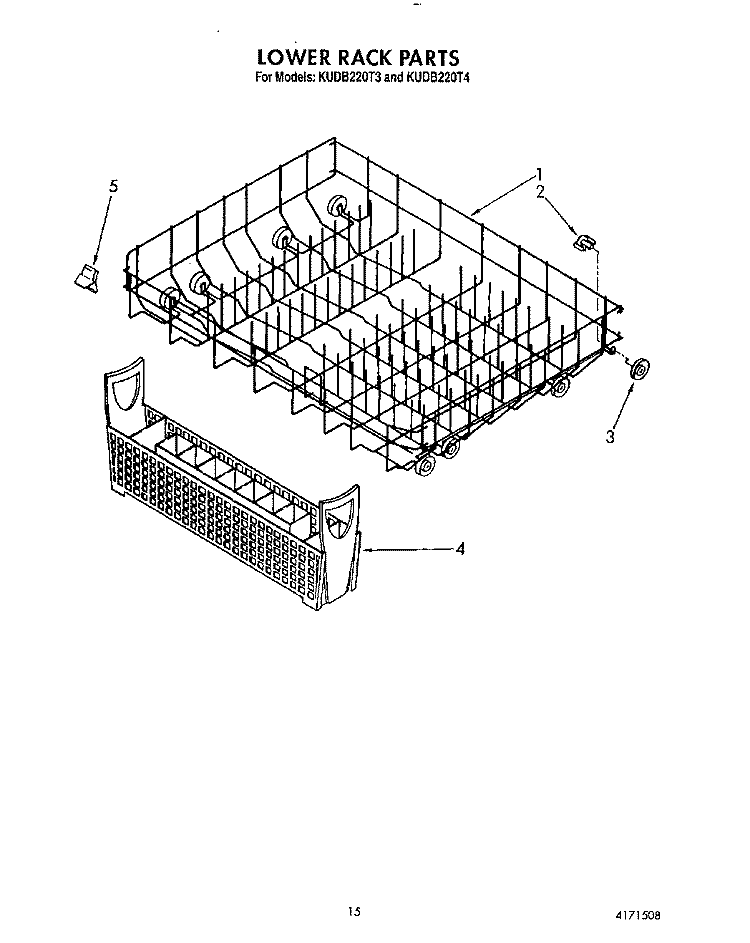 LOWER RACK Diagram and Parts List for KUDB220T3  KitchenAid Dishwasher
