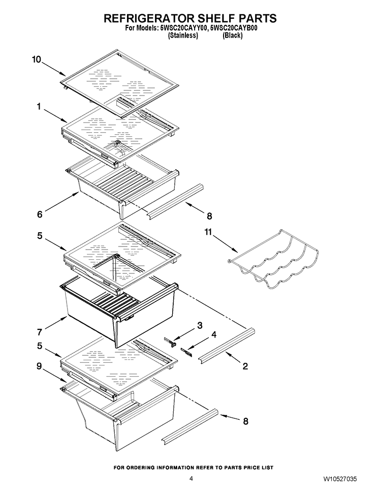 REFRIGERATOR SHELF PARTS Diagram and Parts List for 5WSC20CAYY00  Whirlpool Refrigerator