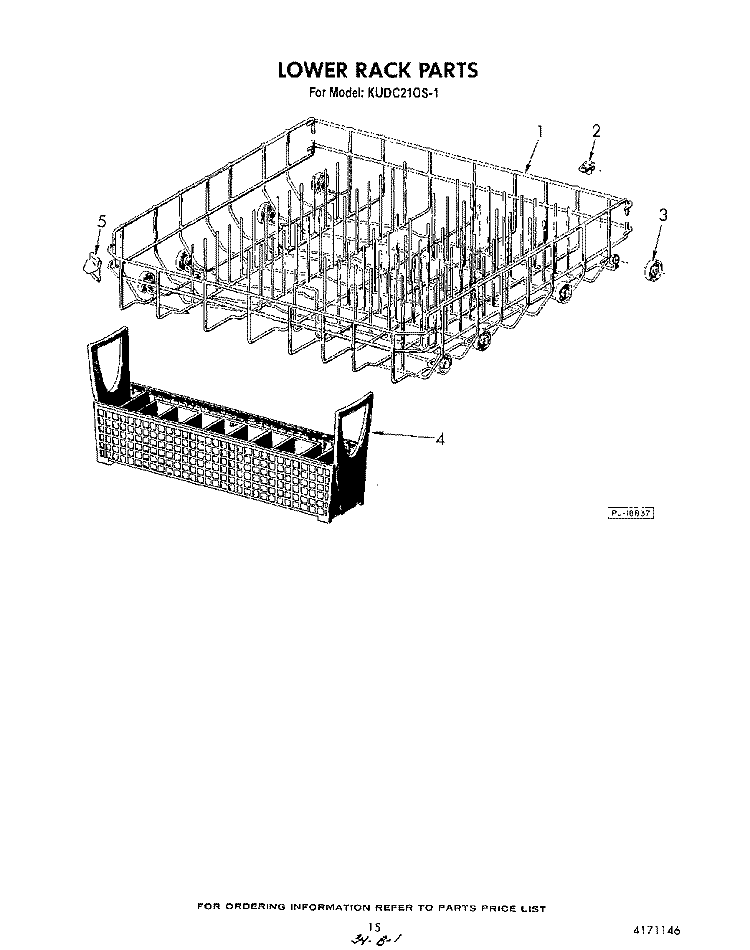 LOWER RACK Diagram and Parts List for KUDC210S1  KitchenAid Dishwasher