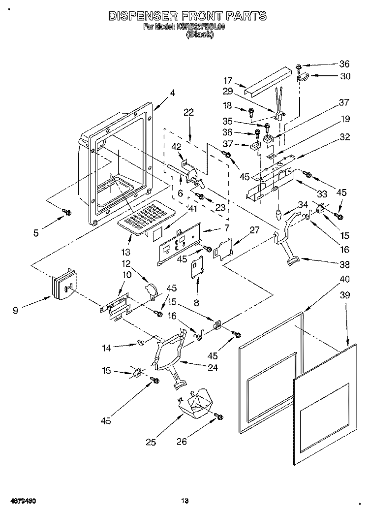 DISPENSER FRONT Diagram and Parts List for KSRB25FBBL00  KitchenAid Refrigerator