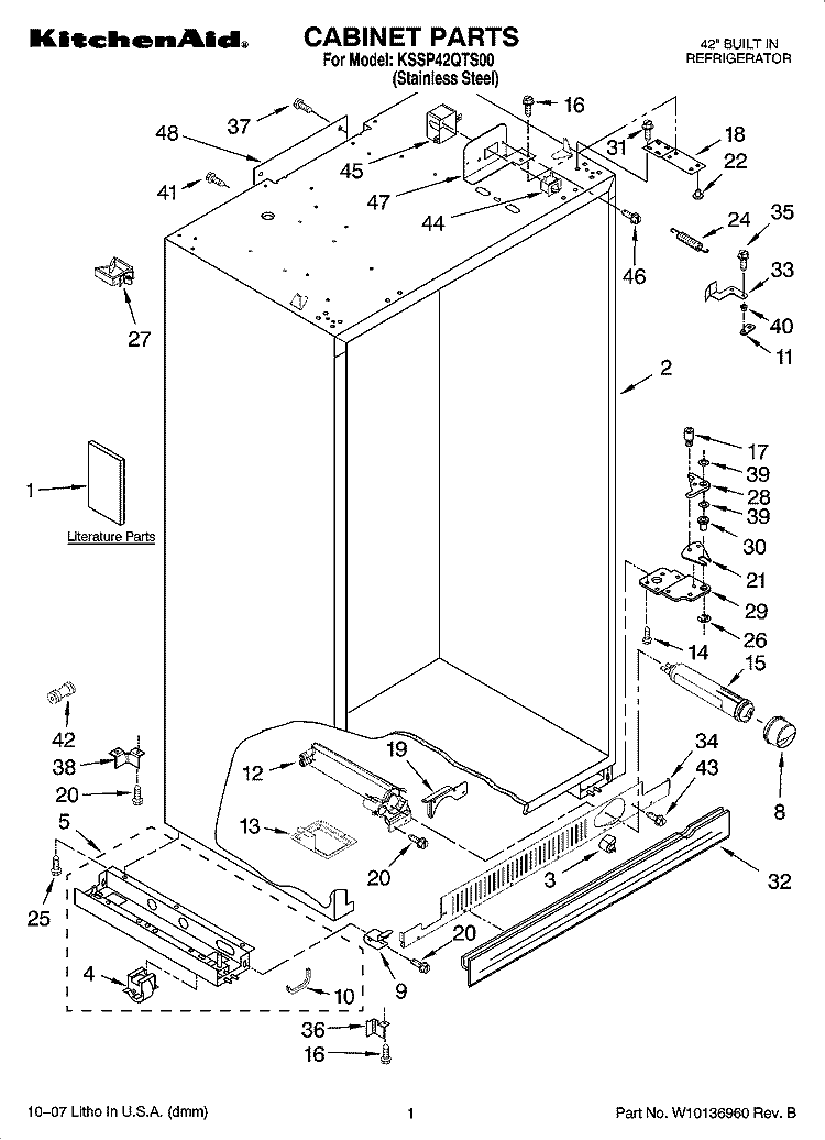 CABINET PARTS Diagram and Parts List for KSSP42QTS00  KitchenAid Refrigerator