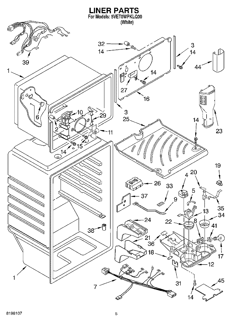LINER Diagram and Parts List for 5VET0WPKLQ00  Whirlpool Refrigerator