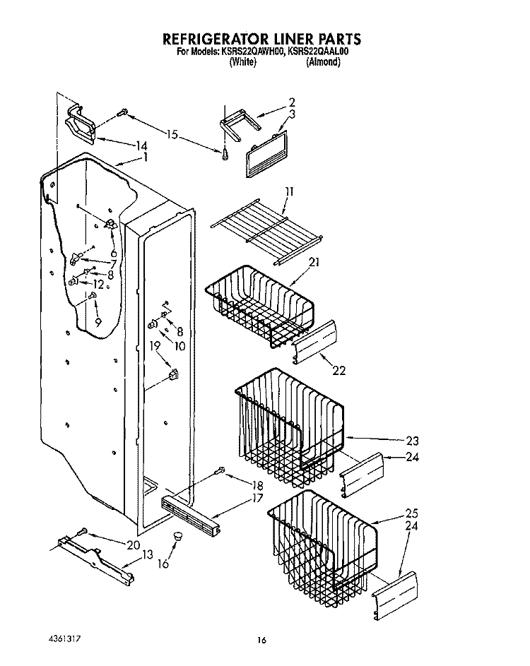 REFRIGERATOR LINER Diagram and Parts List for KSRS22QAWH00  KitchenAid Refrigerator