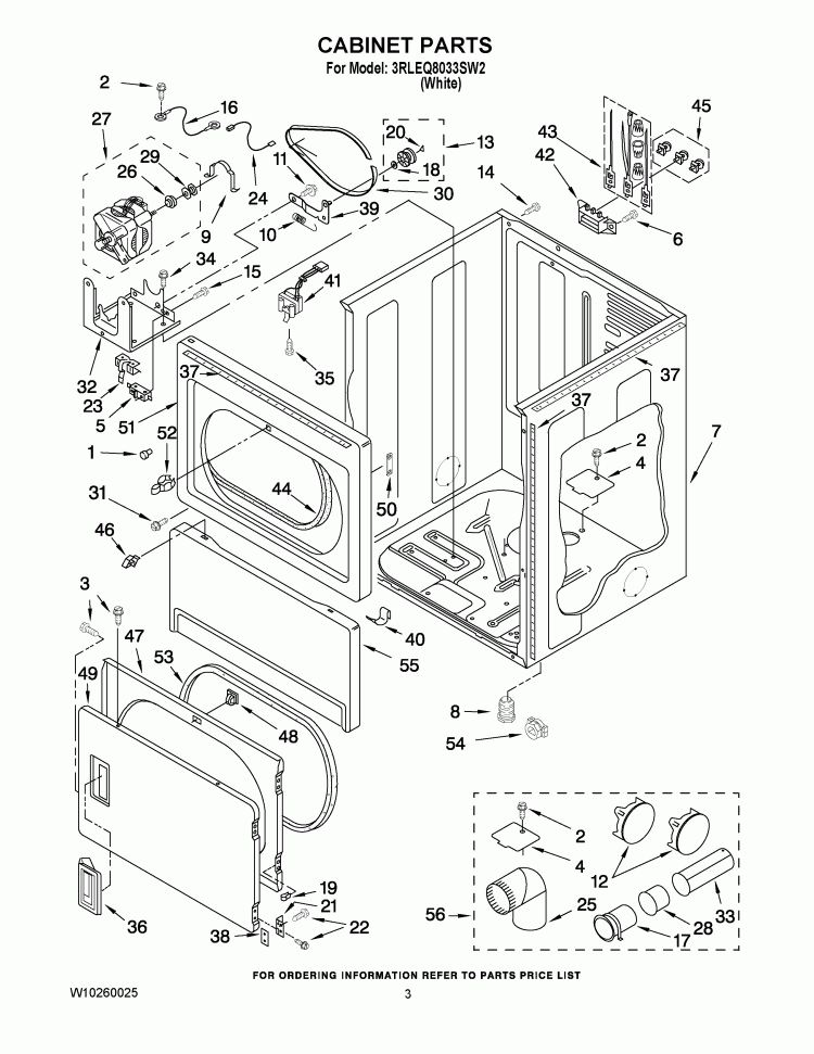 CABINET PARTS Diagram and Parts List for 3RLEQ8033SW2  Whirlpool Dryer
