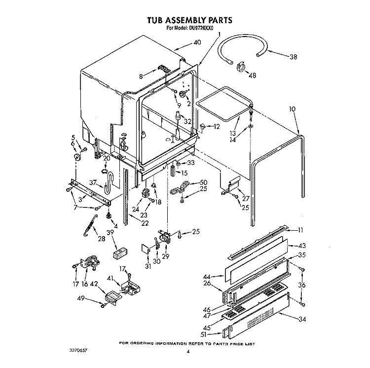 TUB ASSEMBLY Diagram and Parts List for DU9720XX0  Whirlpool Dishwasher