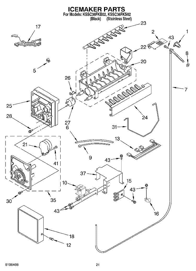 ICEMAKER PARTS Diagram and Parts List for KSSC36FKS02  KitchenAid Refrigerator