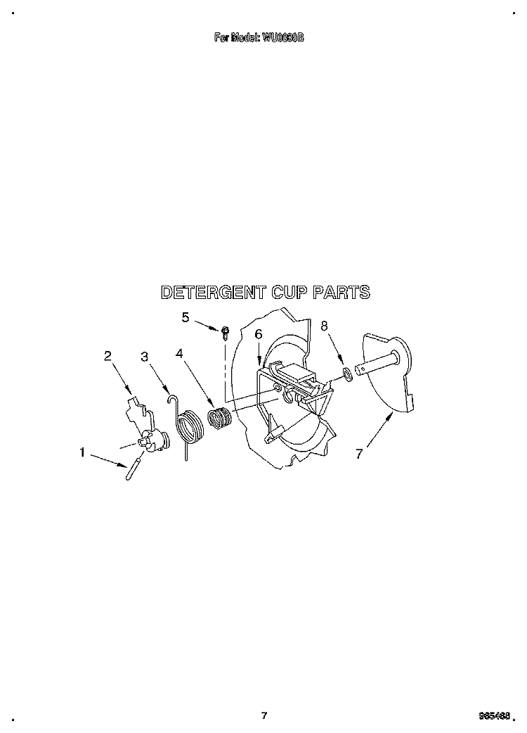 DETERGENT CUP Diagram and Parts List for WU0800B  Roper Dishwasher