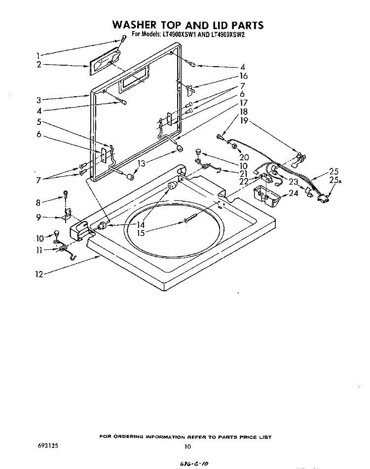 WASHER TOP AND LID Diagram and Parts List for LT4900XSW1  Whirlpool Washer Dryer Combo