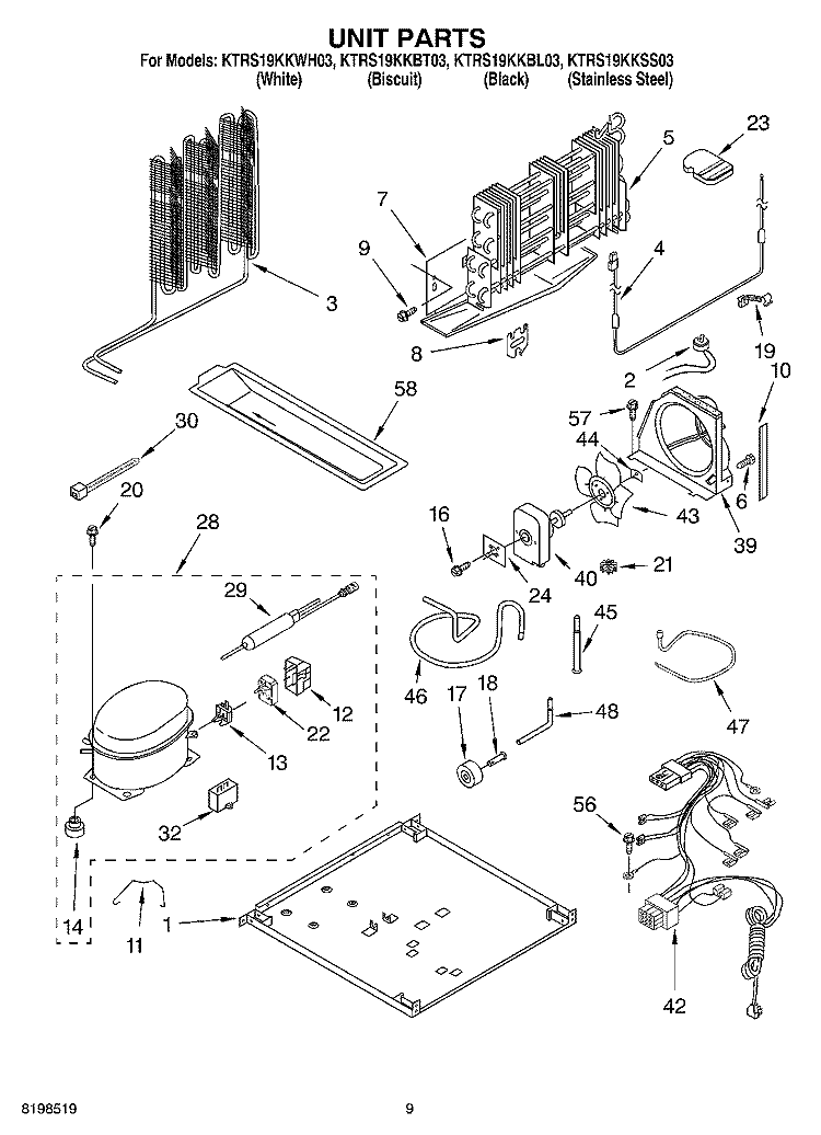 UNIT PARTS Diagram and Parts List for KTRS19KKBT03  KitchenAid Refrigerator