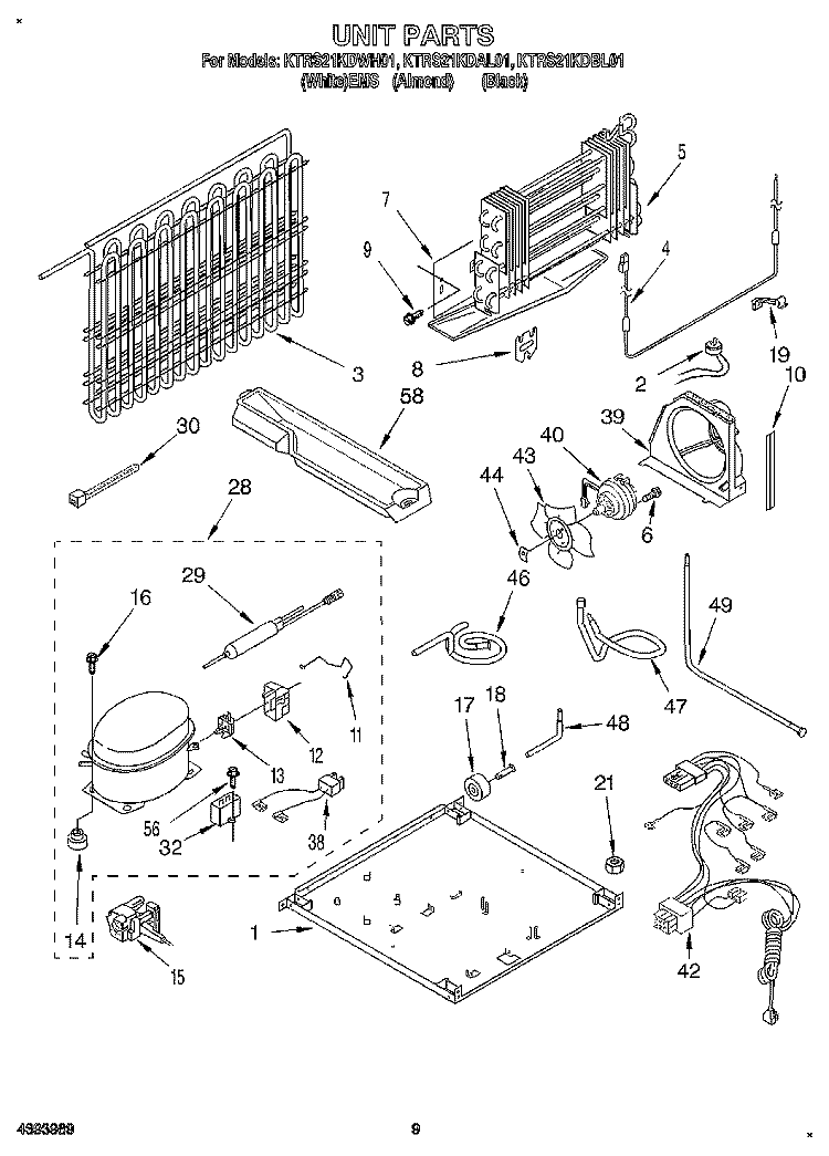 UNIT Diagram and Parts List for KTRS21KDAL01  KitchenAid Refrigerator