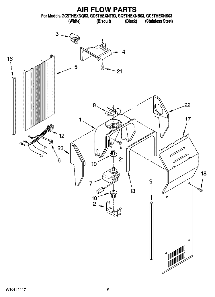 AIR FLOW PARTS Diagram and Parts List for GC5THEXNS03  Whirlpool Refrigerator