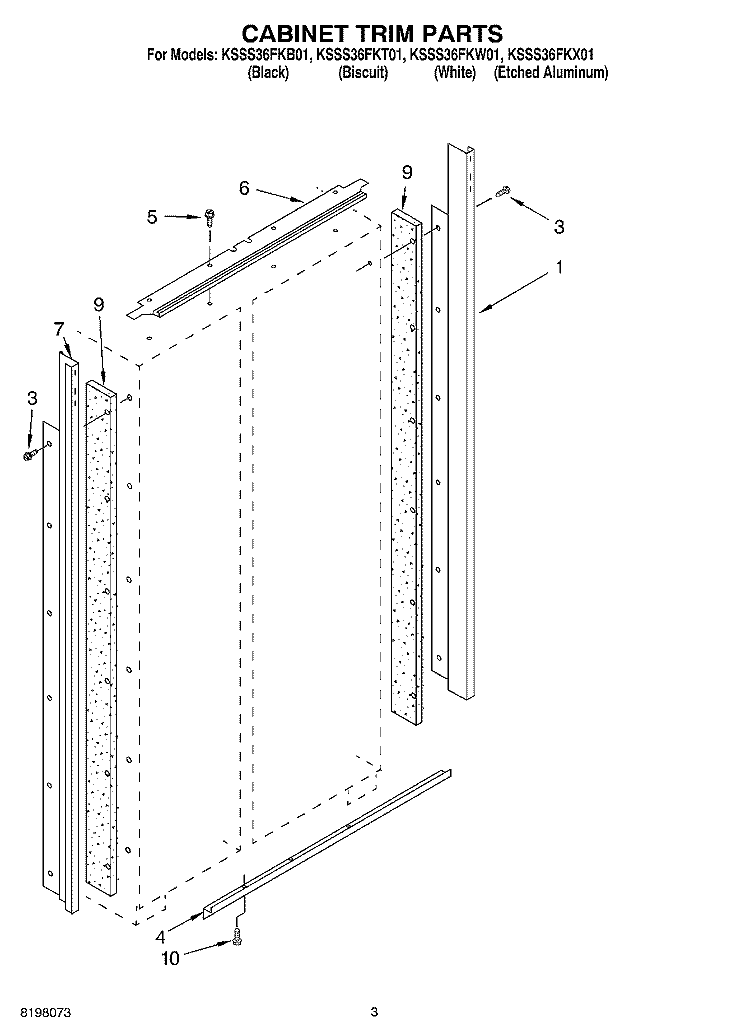 CABINET TRIM Diagram and Parts List for KSSS36FKX01  KitchenAid Refrigerator
