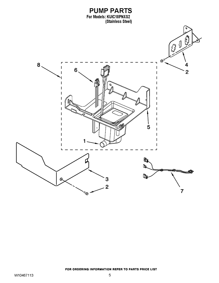 PUMP PARTS Diagram and Parts List for KUIC18PNXS2  KitchenAid Ice Maker