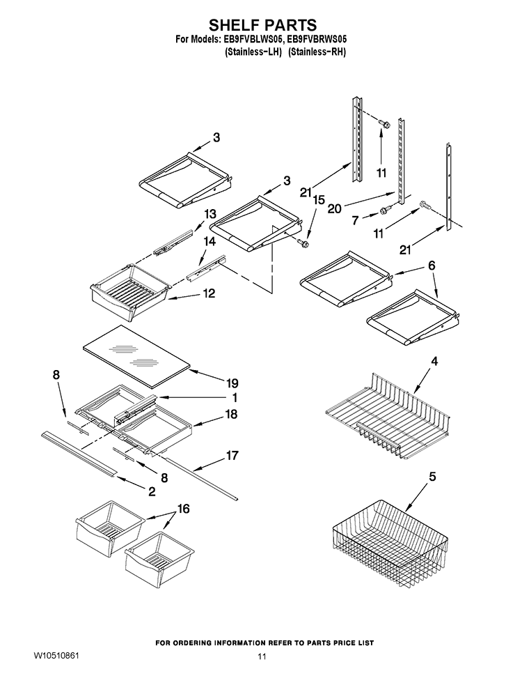 SHELF PARTS Diagram and Parts List for EB9FVBLWS05  Whirlpool Refrigerator