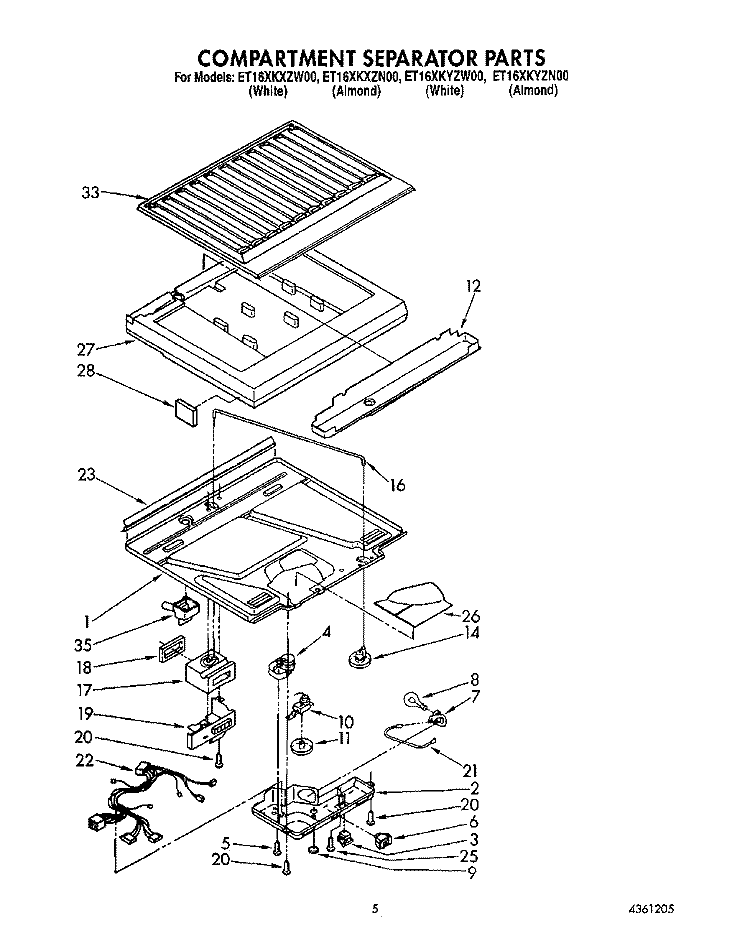 COMPARTMENT SEPARATOR Diagram and Parts List for ET16XKYZN00  Whirlpool Refrigerator
