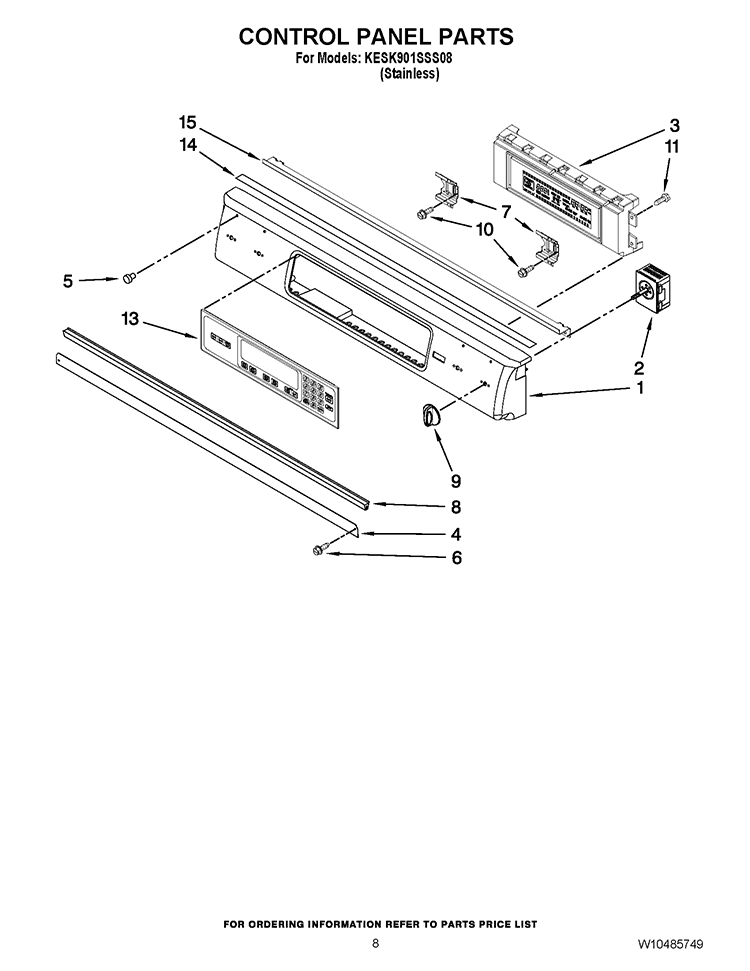 CONTROL PANEL PARTS Diagram and Parts List for KESK901SSS08  KitchenAid Range