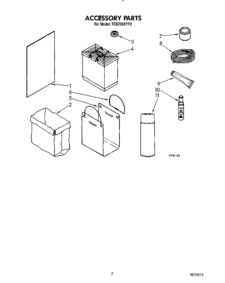 ACCESSORY PARTS Diagram and Parts List for TC8700XYP2  Whirlpool Trash Compactor