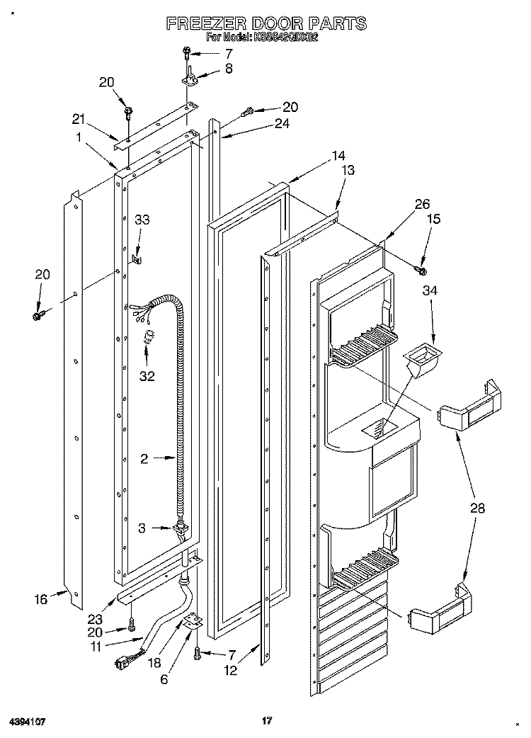 FREEZER DOOR Diagram and Parts List for KSSS42QDX02  KitchenAid Refrigerator