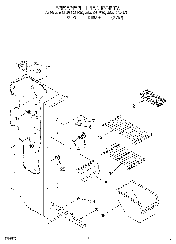 FREEZER LINER Diagram and Parts List for ED20TKXFN05  Whirlpool Refrigerator