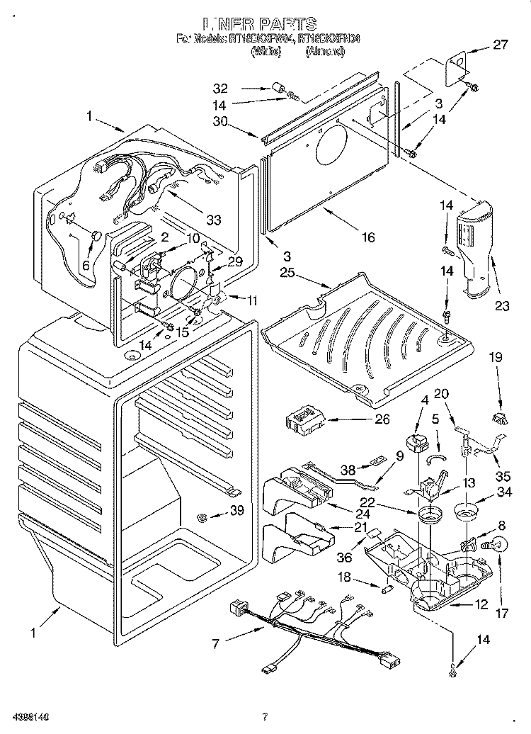 LINER Diagram and Parts List for RT18DKXFW04  Roper Refrigerator