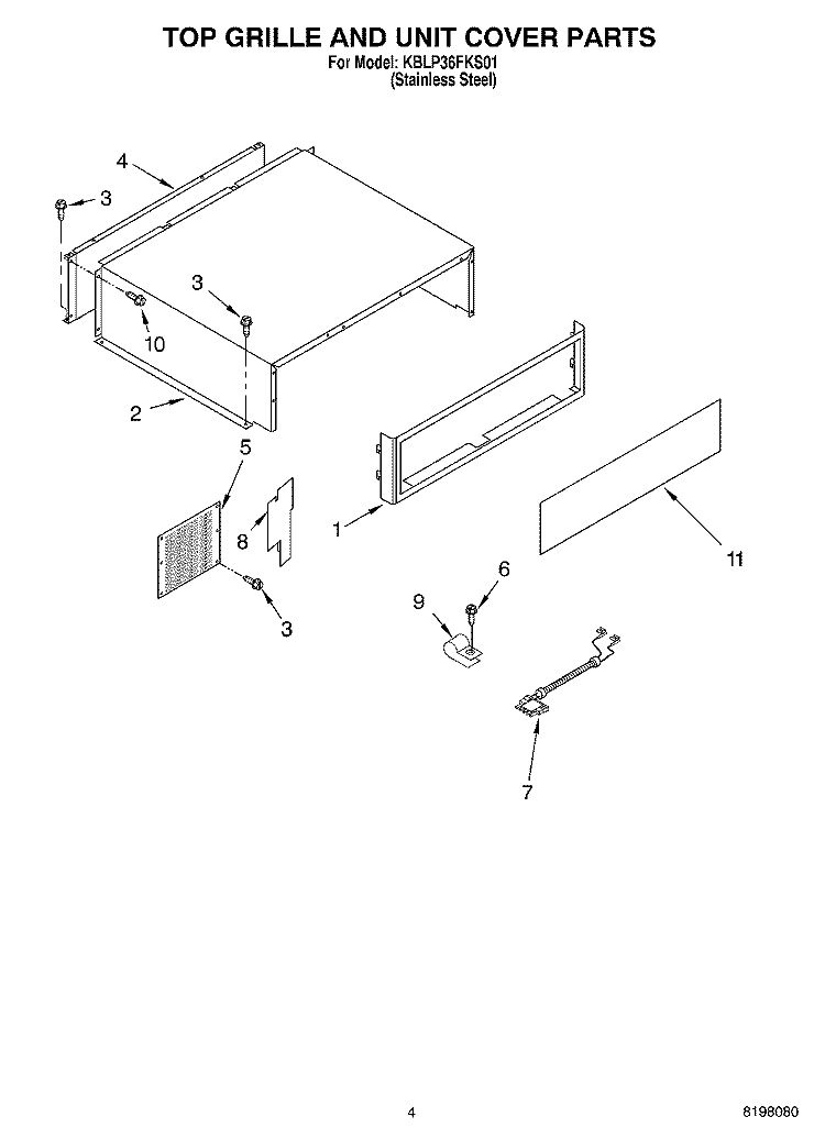 TOP GRILLE AND UNIT COVER Diagram and Parts List for KLBP36FKS01  KitchenAid Refrigerator
